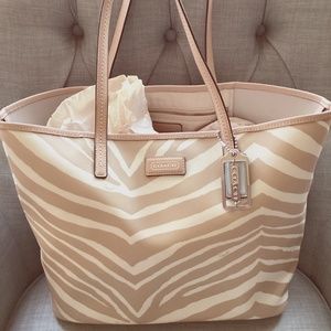 Coach Beige Parker Metro Zebra Tote